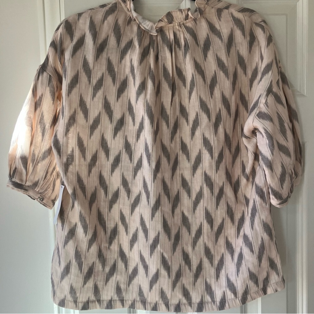 NWT Joie Saila Printed Cotton Top Beige and Gray Short Sleeve Cotton (Medium) - Picture 3 of 7